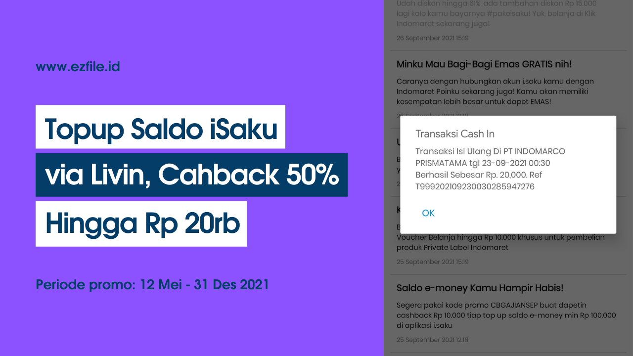 Promo Topup iSaku via Livin cashback 50%