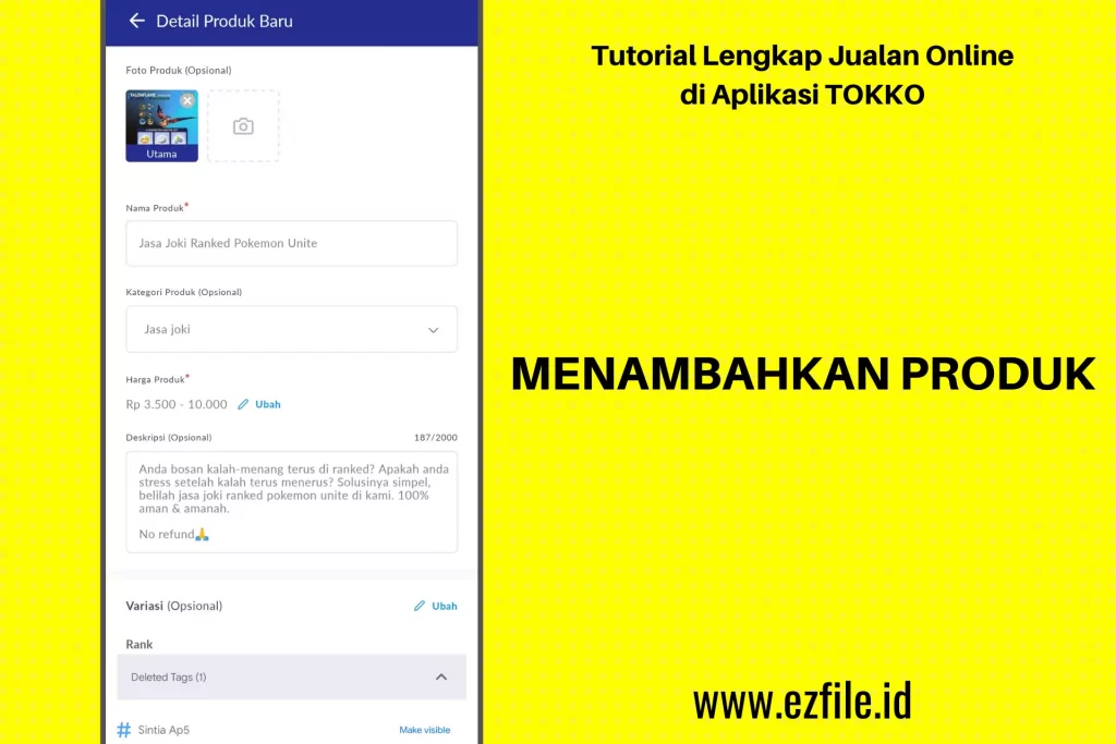 @ezfileid Tutorial Lengkap Jualan Online di Aplikasi TOKKO - Cara Menambahkan Produk